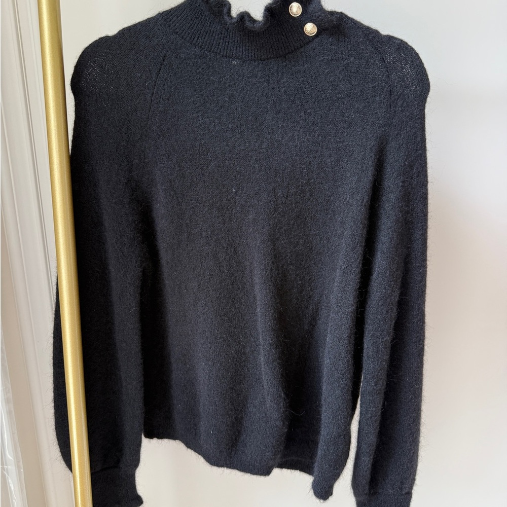 Sezane Black Turtleneck Sweater with Shoulder Buttons